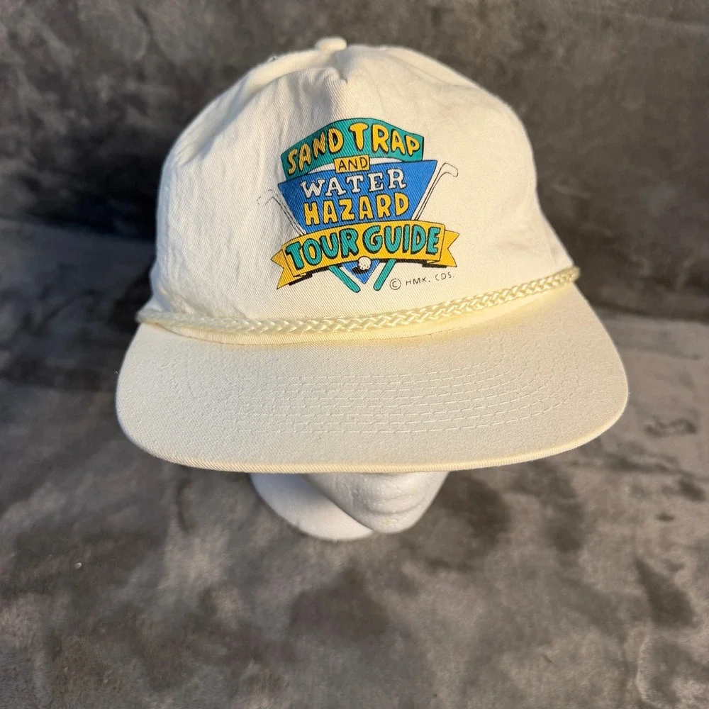 Vintage Sand Trap Water Hazard Tour Guide Golf Snapback Hat Cream Rope Cap